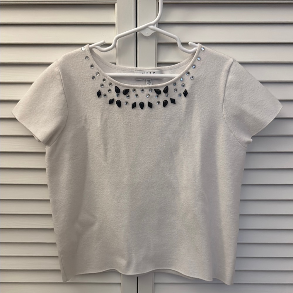 Girl’s Milly White Jeweled Knit Top 10